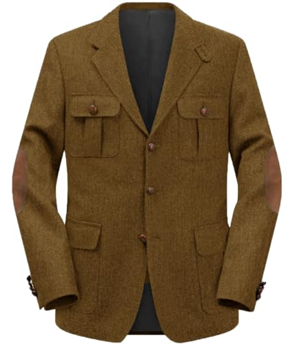 Men's Herringbone Tweed Jacket Elbow Path Blazers for Man Sport Coat for Wedding Prom2