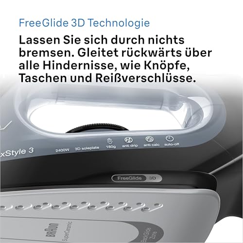 Braun Dampfbügeleisen TexStyle 3 SI3055BK, FreeGlide 3D-Technologie, Bügelsohle mit Keramikbeschichtung, automatische Abschaltung… – Ansicht 6