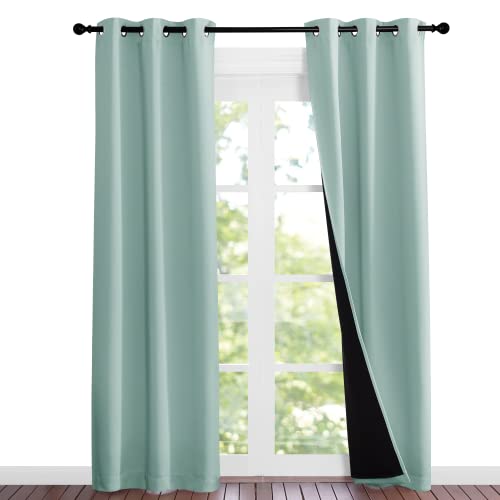 Image of NICETOWN Aqua Blue Blackout Curtains 84 inches Long, Full Light Blocking Drapes with Black Liner for Nursery, Noise Reducing Thermal Insulated Draperies for Doorway (2 Pieces, 37 inch Wide Each Panel)