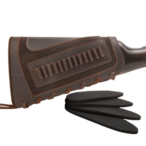 Leather Ammo Holder Buttstock Cheek Rest for 13pcs .22, .22LR, .22MAG, .17 hmr (Coffee)