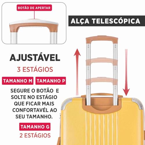 Mala de Viagem Grande Athena 30kg Rígida ABS com 4 Rodas duplas 360º e Trava de segredo númerico TSA
