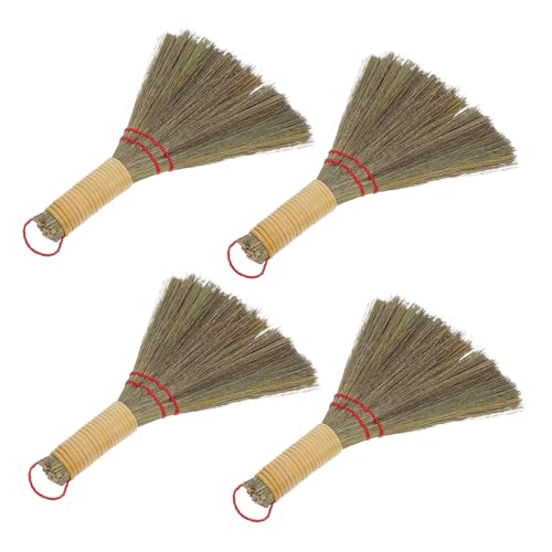 VERDANVERSE 4 Piezas Escoba Pequeña de Mano Hecha Mano Cepillo Suave de Paja Natural para Escritorio y Hogar de Unidades Barrido para Polvo Mesas y Encimeras Interiores