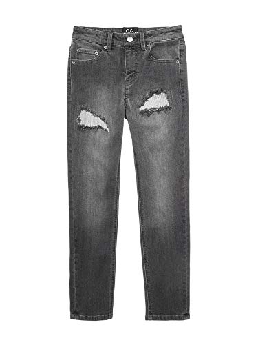 JAYWALKER Big Boys Deconstructed Rip & Repair Straight Leg Jeans Charcoal Size 142