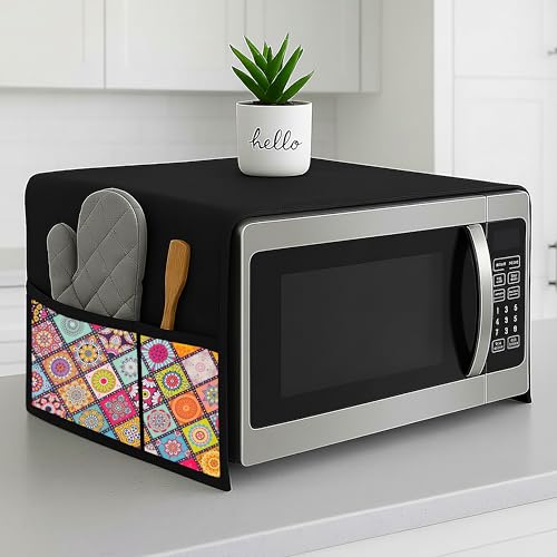 Fancy Walas Microwave Oven Cover & Top Cover for Kitchen Decor Durable Dustproof Waterproof Microwave Cover, Oven Cover, Modern Design with 4 Side Pockets for Kitchen Accessories (Multi, 100 x 35 cm)