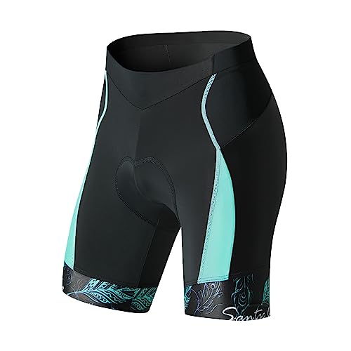 Santic Damen Radlerhose Gepolstert Kurz mit Polster Blau EU 3XL