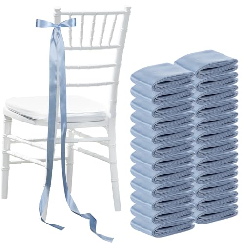 Daifunli 24 Pcs Wedding Bows Aisle Decorations Satin Bows for Chairs Decorative Ribbons Sashes for Pew Back Elegant Ceremony Ribbons for Wedding Background Aisle Decor(Dusty Blue)