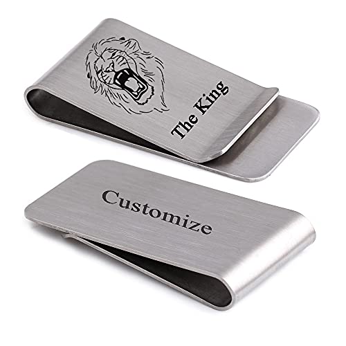 Personalized Stainless Steel Money Clip with Photo Engraving Any Name Word Symbol Custom Picture Cash Clip Gift for Men Father's Day Gift (White Gold Color-Small Size)