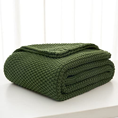 Longhui Bedding Grobstrick-Überwurfdecke, leicht, olivgrün, 100% Bio-Baumwolle, Decke für Sofa, Couch, Bett, Baby, Kinderzimmer, rustikaler Shabby-Chic-Stil, modernes Bauernhaus, 129,5 x 160 cm,