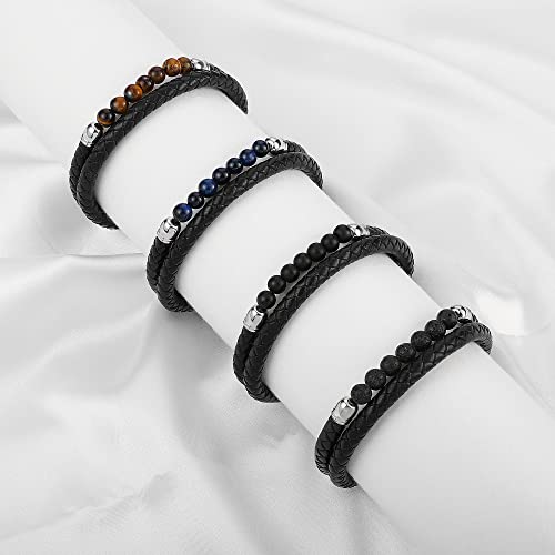 Mens Bracelet Gifts,Black Leather Bracelet For Men Relief Anxiety Beaded Bracelets For Men Lava Rock Bracelets For Men Mens Leather Bracelet Healing Mens Bracelets Beads Jewelry #TOP6