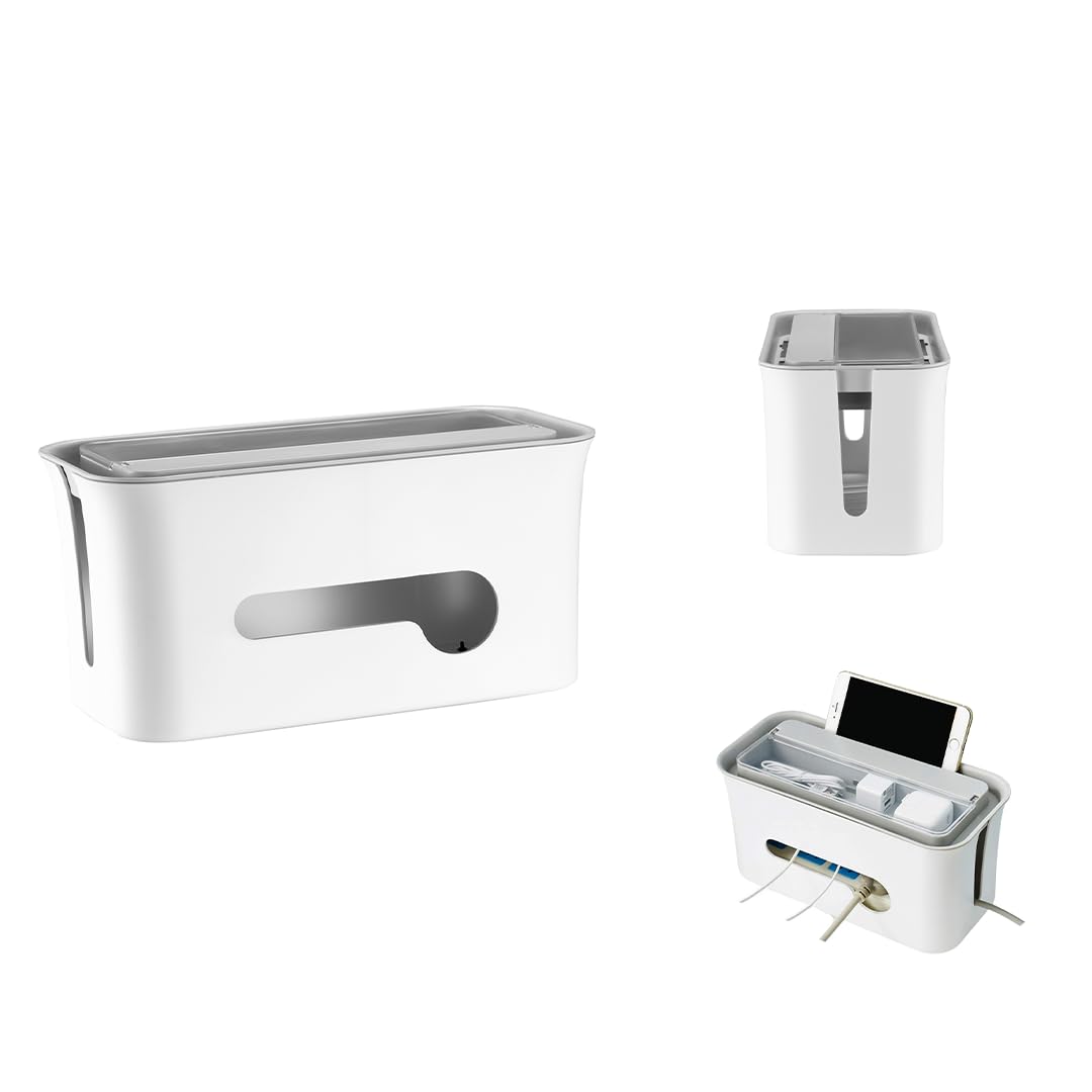 Navodesk NAVO Cable Management Box, Cable Organiser for Desktop, Wire Box for Home Office (Medium, GREY) Medium WHITE