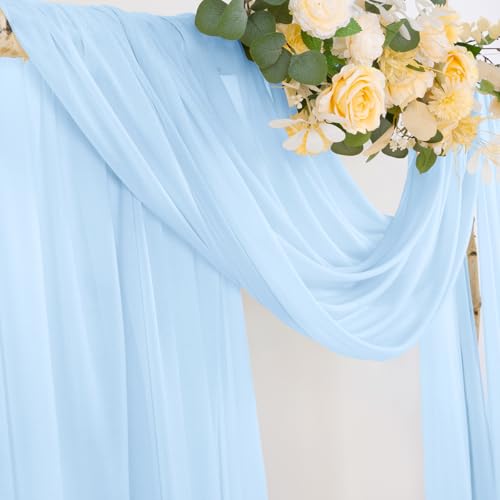Image of Socomi Blue Sheer Wedding Arch Draping Fabric 29 inch x 20Ft 4 Panels Outdoor Curtain Drapes Extra Long for Bridal Baby Shower Ceremony Birthday Party Decor