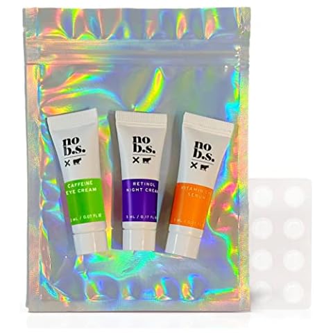 No B.S. (No Bad Stuff) Skincare Minis Kit, Vitamin C & E Serum with Hyaluronic Acid, Retinol Night Cream, Caffeine Eye Cream, Waterproof Acne Patches, 4 Product Trial Size Skin Care, Gluten Free Cover