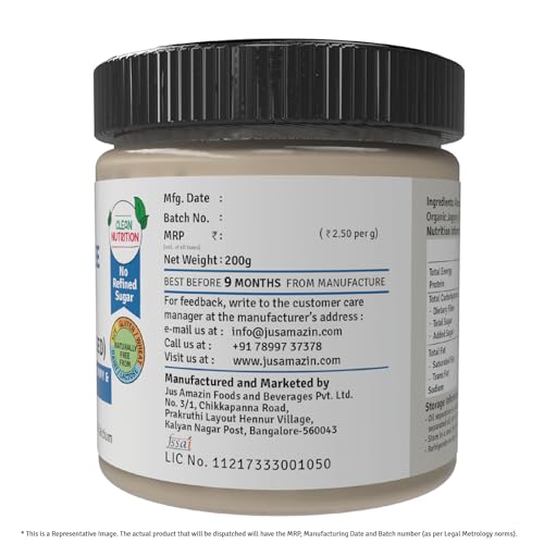 Jus' Amazin Condensed Almond Milk Sweetened High Protein Vegan Cholestarol Free Dairy Free Soy Free Gultenn Free Plant-Based Protein 200 Gms