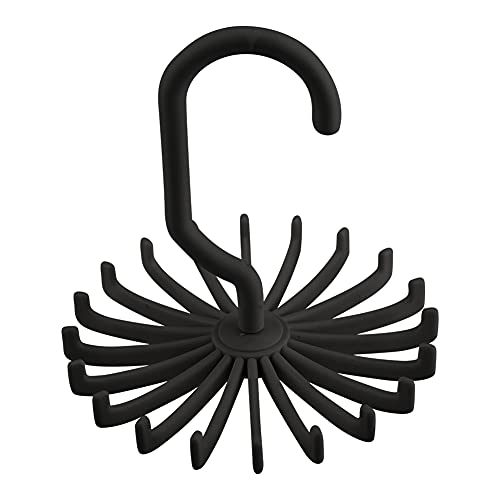 KIMISS 360° Rotatable Tie Rack Belt Scarves Hook Hanger Organizer for Neat Closets - Black (Black)