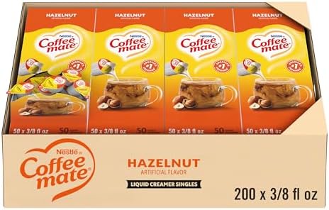 Nestle Coffee mate Coffee Creamer, Hazelnut, Liquid Creamer Singles, Non Dairy, No Refrigeration, Box of 50 Singles (Pack of 4)