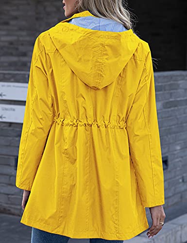 image for Kikibell Yellow Rain Jacket Women Slicker Active Outdoor Hooded Long S