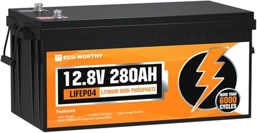 ECO-WORTHY Bateria Litio 280Ah 12V LiFePO4 con rotección de Baja Temperatura, 6000+ ciclos Profundos con 3584Wh de energía, para Autocaravana, Caravana, Panel Solar, Camping