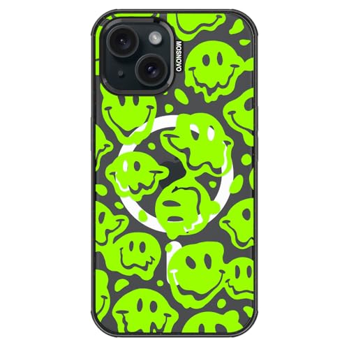 MOSNOVO for iPhone 15 Case for MagSafe, Distorted Green Smiles Face, Black