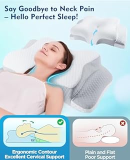 Cervical Pillow for Neck Pain Relief, Memory Foam Neck Support Pillow for Sleeping, Ergonomic Orthopedic Contour Bed Pillow with 2 Heights, Breathable Washable Cover for Side Back & Stomach Sleepers