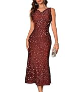 BeryLove Formal Sequin Wedding Guest Prom Cocktail Cowl Neck Bodycon Dresses