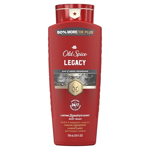 Old Spice Body Wash for Men, 24/7 Shower Fresh & Clean with Daily Use, Lasting Signature Scent, Refreshing Lather, Moisturizing Formula, Legacy with Coconut, Pine & Cedar Scent, 24 oz