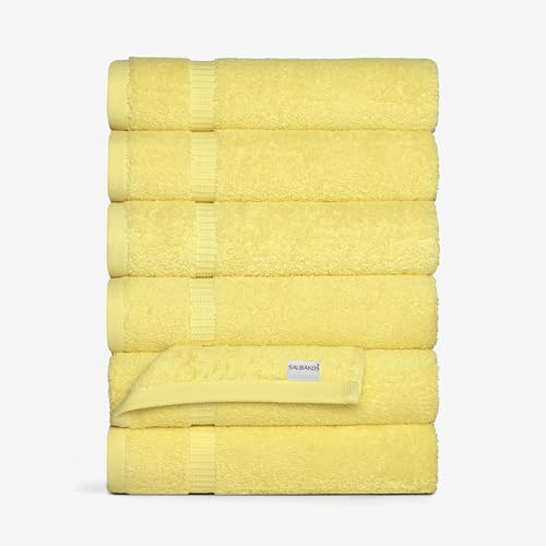 SALBAKOS 100% Turkish Cotton Hand Towel Set of 6 16x30 inch | Heirloom Quality | Hotel & Spa Collection | Soft, Super Absorbent, Long Lasting Hand Towels | Made in Turkey (Yellow, 6 Hand Towels)