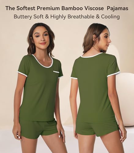 Image of WiWi Viscose from Bamboo Pajamas Set for Women Super Soft Short Sleeve Cooling Summer Plus Size Pjs Sets Sleepwear S-4X