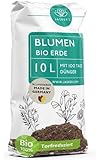 Bio Blumenerde 10 L mit Dünger - Erde für Pflanzen - Torfreduzierte Pflanzenerde aus 100% natürlichen Rohstoffen für kräftige Blumen - Universalerde für Pflanzen