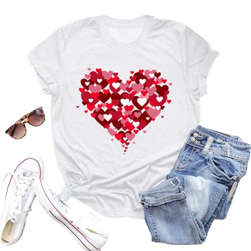 Image of Valentines Shirts for Women Valentine Love Heart Printed Graphic Tshirt Cute Girls Casual Top