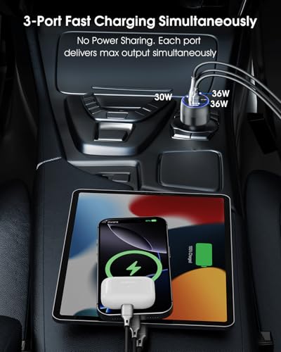 [3 in 1] USB C Car Charger 102W Super Fast Charging Adapter,3-Port PD PPS Car Charger with Ventilation Design, Dual 36W USB-C & 30W USB-A Ports for iPhone 17/16/15/14, Samsung Galaxy, iPad,Laptop - image 5