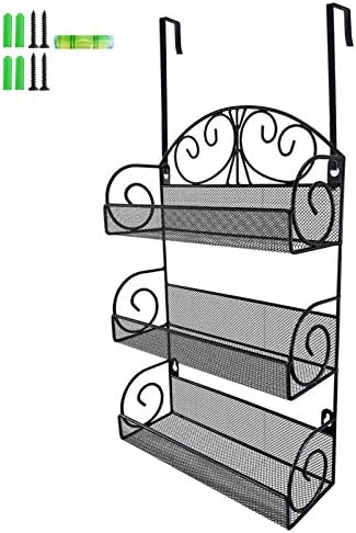 Giftgarden 3 Tier Over The Door Spice Rack, Wall Mount Hanging Spice Organizer for Cabinet Pantry Kitchen, Black
