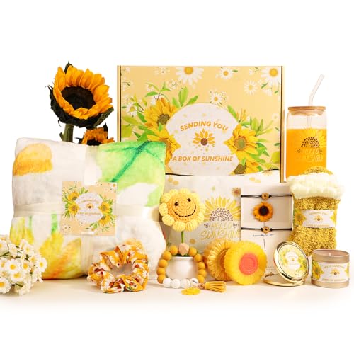 Sunflower Gifts for Women, Get Well Soon Gift Baskets Self Care Package Relaxation Spa Bath Set, Birthday Hampers Pamper Gifts for Her Best Friends, Mothers Day Thinking of You Gifts for Mum Wife