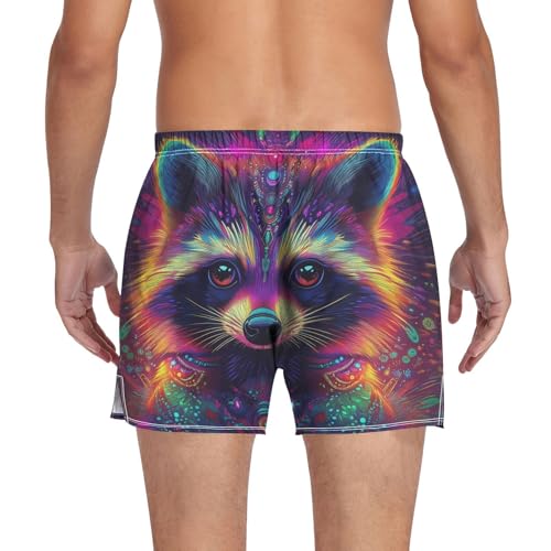 Psychedelic Raccoon Men's Cotton Boxer Shorts Pajama Bottoms with Button Fly Underwear Sleep Shorts2