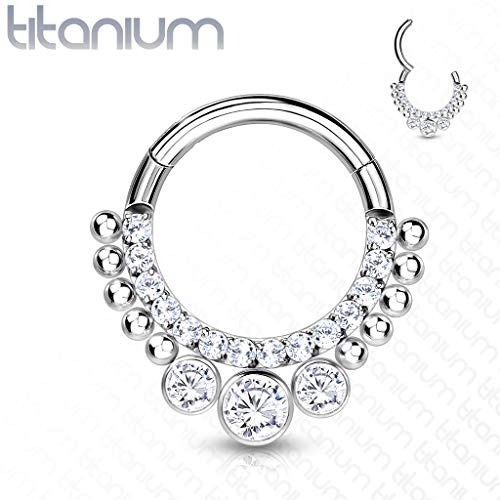 Piercing oreille hélix titane avec créole stylisée et 3 zircons