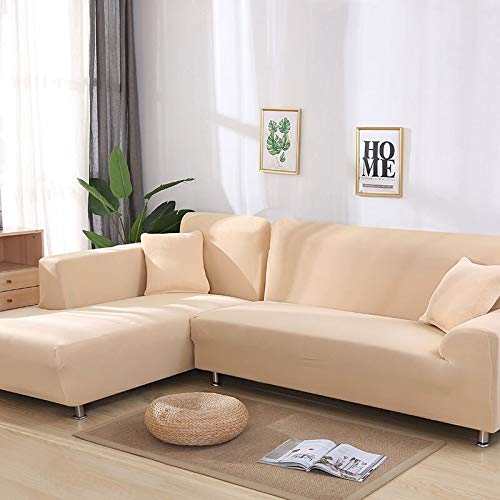 Fundas para Sofa Chaise Longue, Anti-Scratch Universal Elástica Lavable A Máquina,para Sala De Estar Sofá Protector, Cubre Sofas En Forma De L Orden 2 Piezas (Beige,3-Seater 190-230cm)