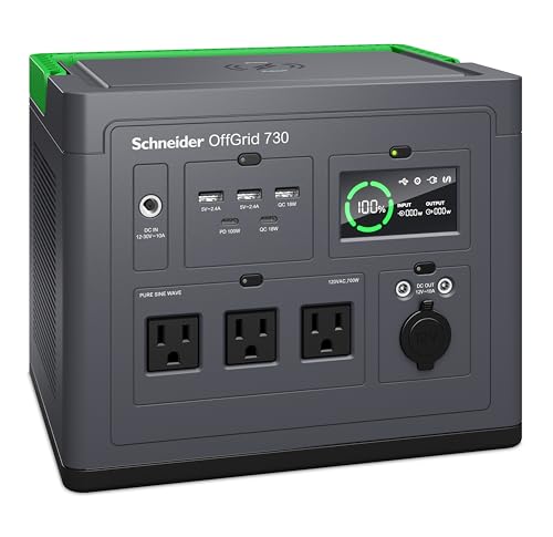 Schneider OffGrid 738Wh Portable Power Station, PPS730 Portable Solar Generator
