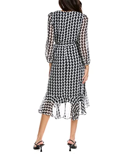Women's Houndstooth Printed Faux Wrap Midi2