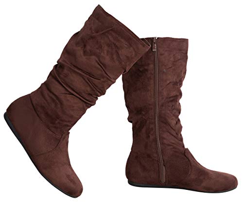 Best Casual Boots with Jeans for Effortless Style 14 Olivia K Womens Low Heel Mid-Calf Slouchy Suede Slip On Casual Boots with Side Zipper