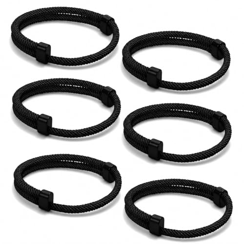 TempBeau Nautical Braided Rope Bracelets Set - 6 Pcs Adjustable Braided Cord Bracelet, Handmade Navy Marine String Bracelet with Metal Knot, Men Women Braided Bracelets Gifts（Black by TempBeau - Used condition - Image 8