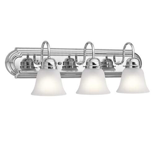 Kichler 24' 3-Light Vanity Bath Light in Chrome, Modern Bathroom Light with Clear Satin Etched...
