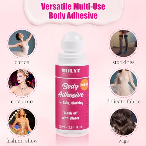 body adhesive roll-on for skin amp clothing 254 oz-sweat resistant water wash off- fashion adhesive for dancers socks stockings leotards bras wigs costumes