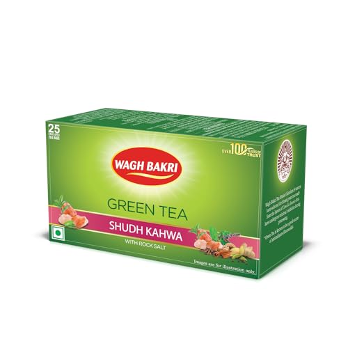 Image of Wagh Bakri Green Tea Shudh Kahwa Tea Bag, 25 Tea Bag*2.5G, 62.5 Grams (Pack of 2)