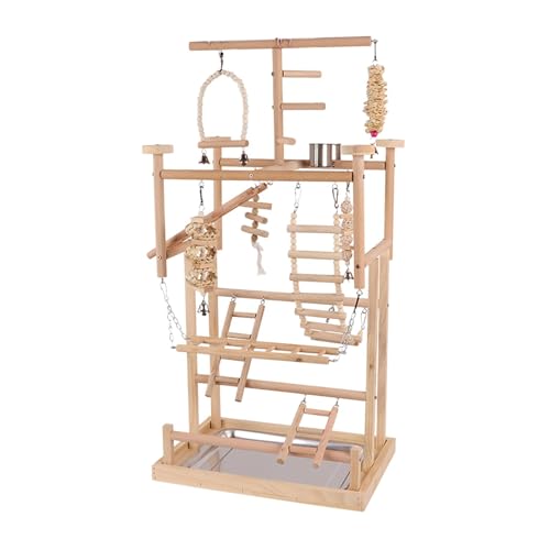 MYCENSE Bird Playground,Parrot Playground,Bird Activity Playpen Wood Perch Gym Bird Play Stand,Wood Bird Perches Stand for Parakeet