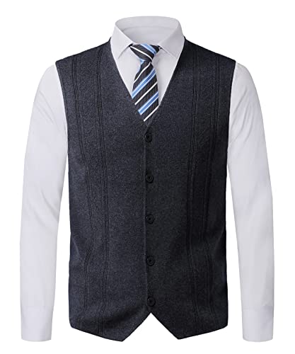 Men's Wool Blend Gilets V Neck Sleevless Knitted Waistcoat Buttons-up Plain Sweater Vest Gentleman Knitwear Cardigans