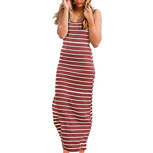 Image of Roselux Women Sleeveless Scoop Neck Striped Maxi Sundresses Loose Racerback Long Dress