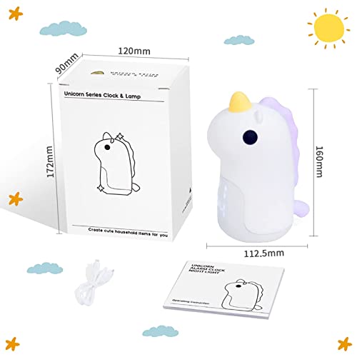 Sveglia per bambini luminosa, 3 colori, luce notturna, ricaricabile, LED sveglia digitale con grazioso unicorno per bambina, Ado Snooze, sveglia, colore: malva - Image 7