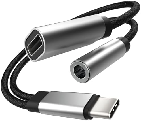 FosPower USB C to 3.5mm Audio Adapter and Charger (6 inch) 2-in-1 Type C to Aux with Fast Charging Dongle Cable Hi-Fi DAC Male-to-Female Cord for iPhone 17/16/15 Pro Max, iPad Pro/Air, Galaxy S25