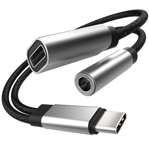 FosPower USB C to 3.5mm Audio Adapter and Charger (6 inch) 2-in-1 Type C to Aux with Fast Charging Dongle Cable Hi-Fi DAC Male-to-Female Cord for iPhone 17/16/15 Pro Max, iPad Pro/Air, Galaxy S25
