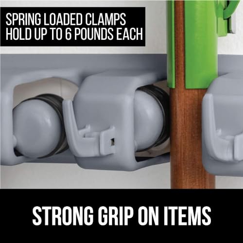 Dargoba Broom Holder Wall Mounted, Mop Holder for Wall, Broom Stick Holder Mounted Stand, Storage Broomstick Brush Mount Organizer with Hanger Hooks (5 Slot 6 Hooks)- Grey, Polypropylene