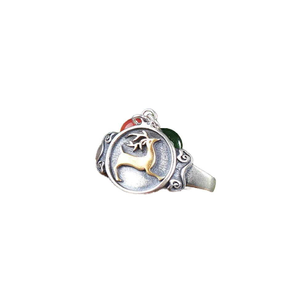 Vintage Estilo Chino S 925 Anillo De Plata Mujer Inlay Abierto Jasper Sur Cordón Ágata Rojo Cervato Regalo Creativo De Moda De Tendencia De Personalidad Temperamento Elegante
